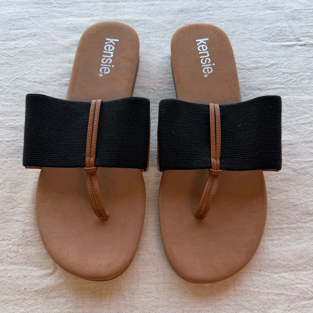 Kenzie Black and Brown Wide-Band Slide Sandals size 8